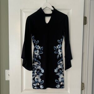 White House Black Market Black and Blue Floral Dress